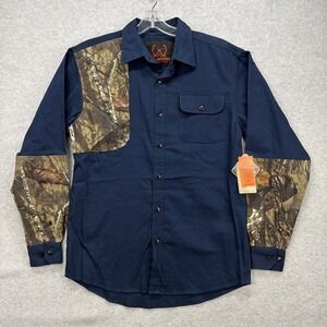 Tallwoods Shooting Shirt Mens Medium Navy Mossy Oak Break Up Camo Hunting NEW